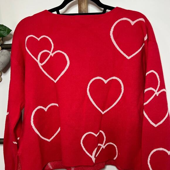 Philosophy Red Pink Hearts Long Sleeve Crew Neck Sweater Size Large - Picture 6 of 8